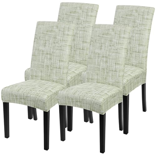 Image of SearchI Dining Room Chair Covers Set of 4, Stretch Printed Parsons Chair Slipcovers Removable Washable Kitchen Chair Protector Cover for Dining Room, Hotel, Ceremony (Green Linen-Look Print)
