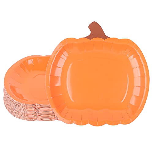 Augisteen 24 Count Pumpkin Paper Plates Fall Disposable Plates 9 Inch Thanksgiving Harvest Orange Party Dinner Plates for Autumn Holiday Catering Events Dinning Party Favors