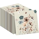50PCS Floral Paper Napkins Disposable Vintage Watercolor Wildflower Napkins Brown Flower Cocktail Decorative Dinner Dessert Luncheon Hand Towel for Spring Summer Wedding Bridal Shower Supplies