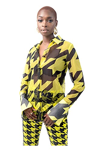 Pantora Women's LaTisha Organza Button Up, Houndstooth Print, Medium
