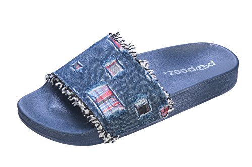 Girl's Sandals Open Toe Slide Denim Slipper Danim/Plaid2