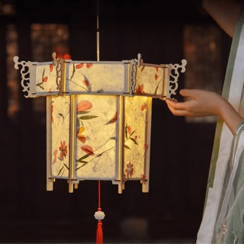 pp supm 1set DIY Handmade Flower Paper Lantern Set Vintage Chinese Style Flower Light Portable Lamp Festival Glowing Lanterns Gift