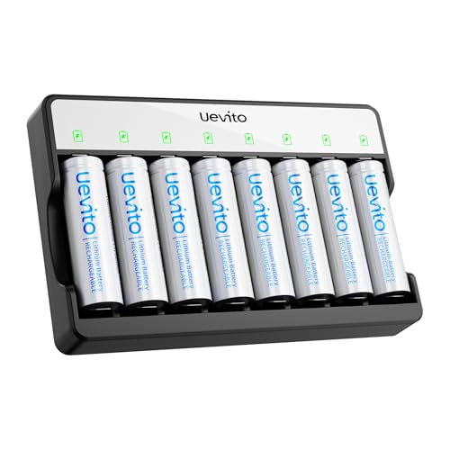 Rechargeable AA Batteries Lithium with Charger, 8 Pack 3600mWh High Capacity Double A Battery, Cycle...
