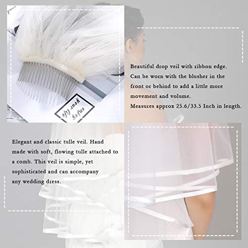 Unicra 2 Tiers Bride Wedding Veil Short Fingertip Length Bridal Tulle With Ribbon Edge And Comb Soft Wedding Bridal Veil Comb Hair Accessories For Brides (Ivory, 25.6/33.5 Inch) #TOP2