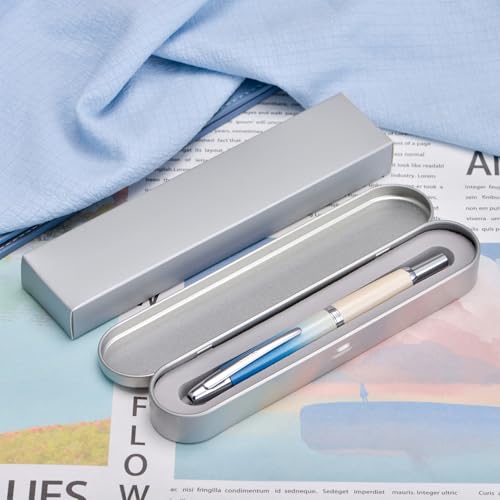 Image of Jinhao 10 Press Fountain Pen with Box, Gradient Blue Retractable Medium Nib with Ink Converter, Limited Edition Set (Silver Clip)