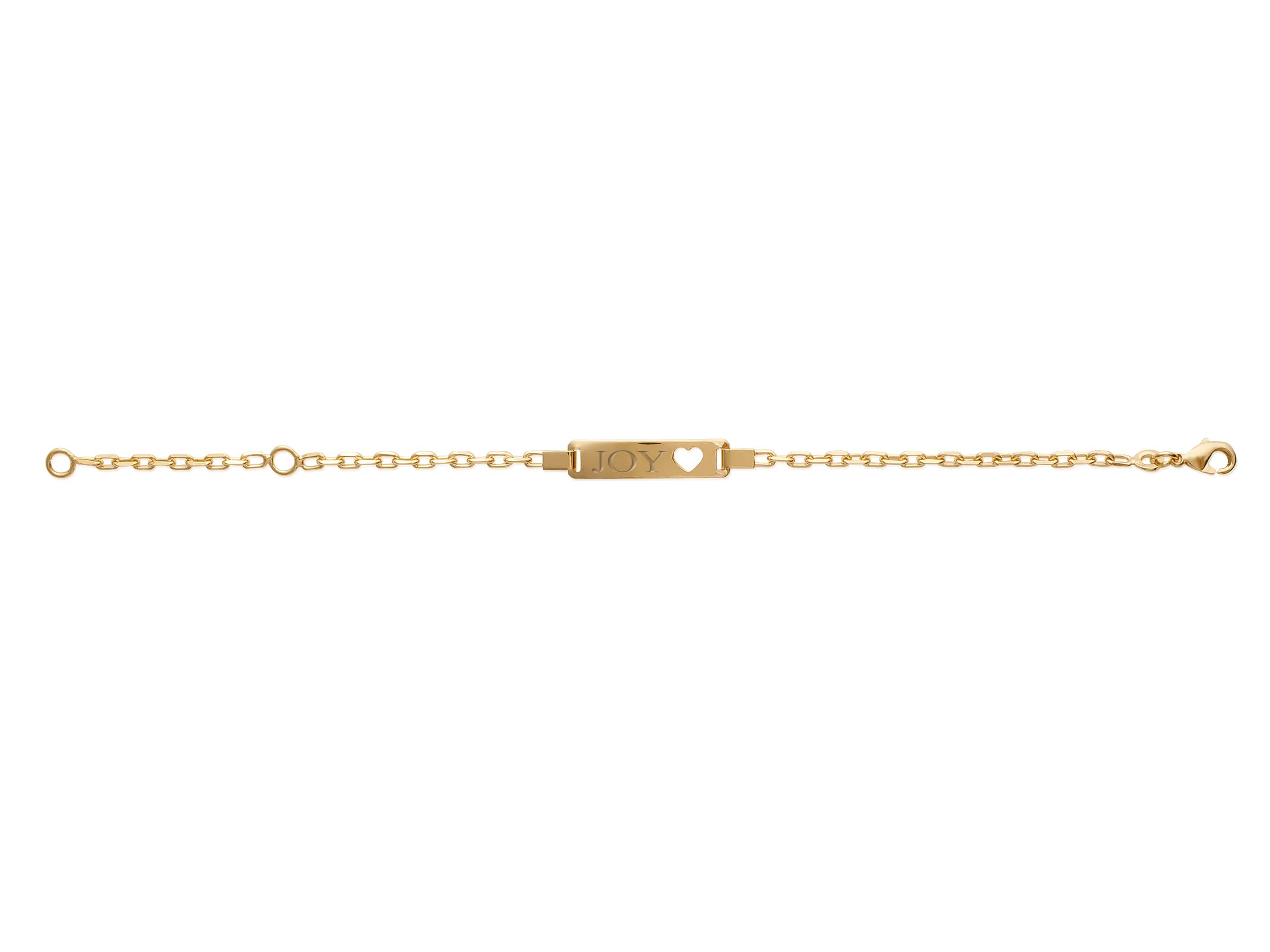 Tata Gisèle Pulsera infantil chapada en oro de 18 quilates, placa para grabar con corazón calado, 14/16 cm, grabado incluido, 16 cm, oro