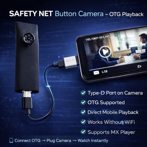 Image of SAFETYNET Non-WiFi Button Style Mini Camera | Full HD 1080P Video Recording | Standalone Body-Worn Camera | 32GB Support | 2-3 Hours Battery Backup | Type-C Charging | Compact & Portable Design