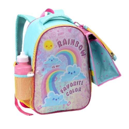Kit Mochila, Lancheira e Estojo Escolar Estampa Arco-íris