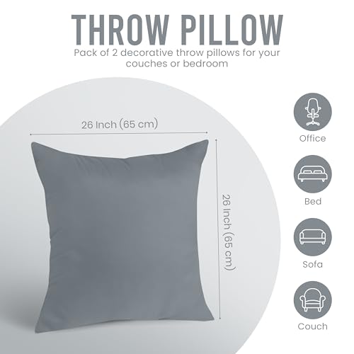 image for Utopia Bedding Throw Pillows Insert (Pack of 2, Grey) - 26 x 26 Inches