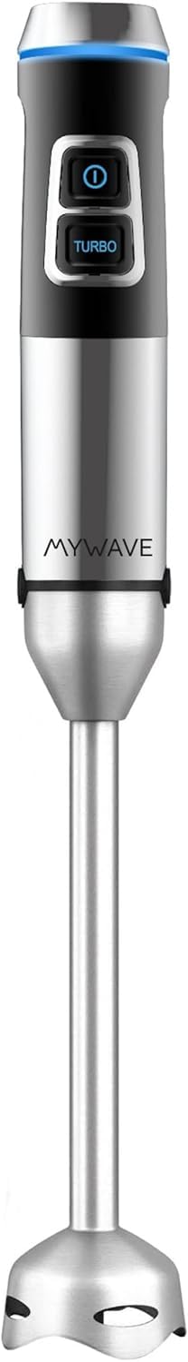 My Wave - Batidora de Mano Saona - Para Líquidos y Sólidos - Potencia de 1500W - Pie XXL de 22 cm - Control de Velocidad y Luz LED - Cuchillas de Acero Inoxidable Aptas para Lavavajillas