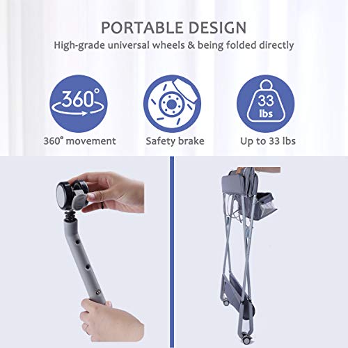 Egree Baby Changing Table Portable Folding Diaper Changing Station With Wheels, Adjustable Height Mobile Nursery Organizer With Safety Belt And Large Storage Racks For Newborn Baby And Infant, Gray #TOP3