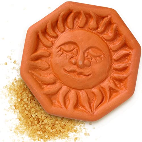 JBK Pottery Terracotta Brown Sugar Saver – Handmade Terra Cotta Sugar Keeper with Decorative Discs – Food-Safe Brown Sugar Keeper, Made in the USA - Sun