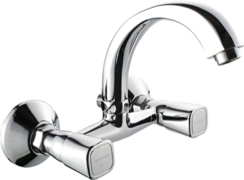 Hindware F740023CP Dove Hot and Cold Sink Mixer with Swivel (Wall Mounted), Brass with Chrome Finish, Kitchen Mixer Tap