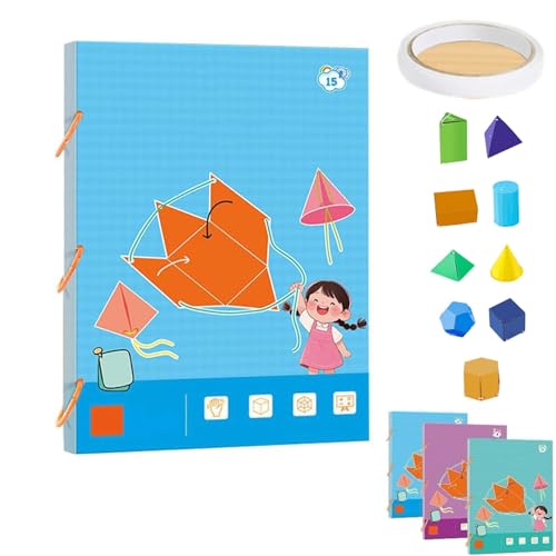 Pull String 3D Geometry Learning Book, 3D Geometry Learning Book for Beginners, Teach Volume & Surface Area Formulas, Safe Braided Rope Design (15-Model)