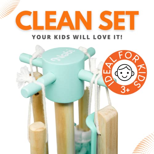 Nobi – Kids Cleaning Set 6 Pieces Detachable Wooden Kids Broom Set | Custom Matching Color Duster, Brush, Mop, Broom, Dust Pen And Hanging Stand For Toddler Girls & Boys #TOP6