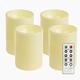 GiveU Flameless Outdoor LED Candle Set, Battery Operated Plastic Pillar Flickering Candle Light with Timer, 3 x 4