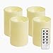 GiveU 4 Pack Battery Powered Electronic Plastic Pillar Flickering Candle With Remote Timer ,For Home Indoor & Outdoor Decoration,3x4inches,Ivory