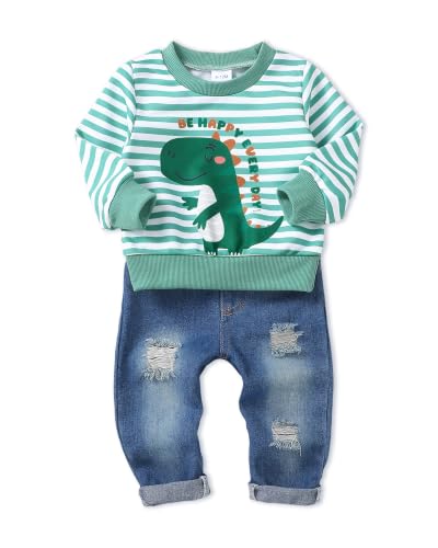 Image of NZRVAWS Toddler Baby Boy Clothes Pullover Sweater Ripped Jean Sweatsuit Little Boy Outfit Fall Winter Clothing Set 6M-7T