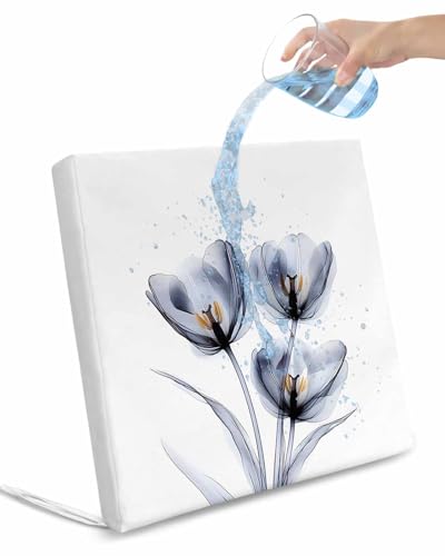 2 Pack Light Grey Tulip Waterproof Cushion Covers with Ties, Outdoor Patio Chaise Lounge Chair Seat Cushion Slip Covers Replacement(Only Cover) Rustic Elegant Floral Botanical 22