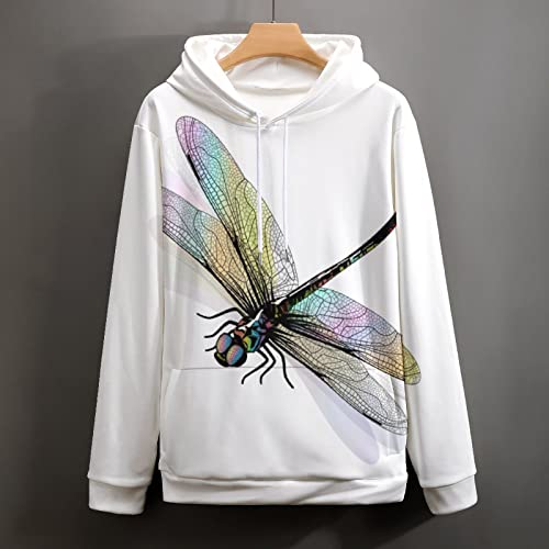 Sweatshirt imprimé 3D libellule multicolore pull doux à manches longues XL