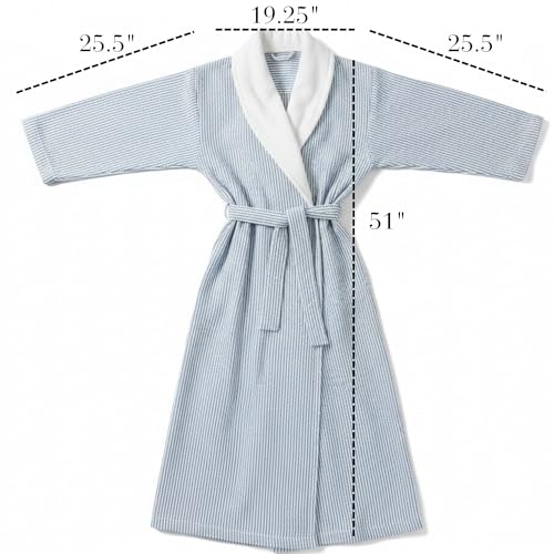 Image of Telegraph Hill Double Layer Seersucker Robe - Navy Stripe - Medium | Double-Layer Seersucker, Unisex Fit, For Sauna, Gym & Home