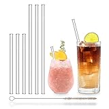 HALM Pajitas de Vidrio Reutilizables - 6 Unidades, 2 Tamaños - Sorbetes de Cristal + Cepillo de Limpieza sin Plástico - Apto para Lavavajillas - Pajas de Cristal