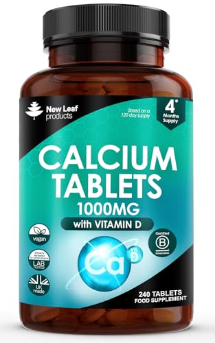 Calcium and Vitamin D3 Tablets - Calcium Supplement - 240 High Strength Calcium Tablets Supplement Calcium Vitamin D3 Tablets - Calcium Complex Made in The UK by New Leaf