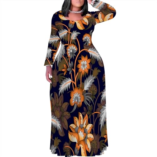 Image of PinkPatty Plus Size Maxi Dresses for Women Long Sleeve Crew Neck Sundress Casual Fall Dress with Pockets
