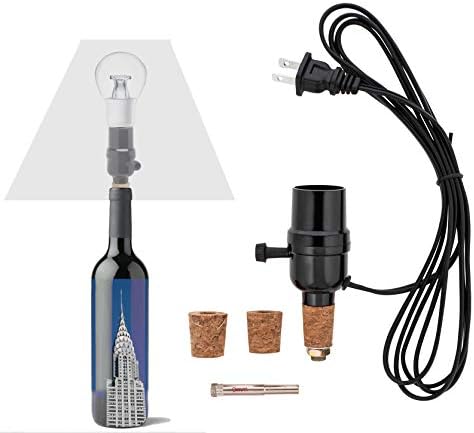 Bottle lamp kit, with 9mm Glass Drill bit, Works with Wine Bottle or Any Other Glass Liquor Bottles, UNO Slip-on Socket 8 ft Black Cord UL Listed lamp Wiring Parts.