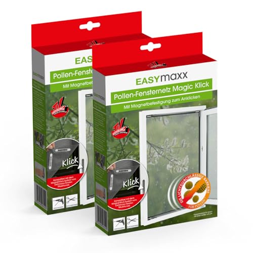 EASYmaxx Mosquitera antipolen para ventanas con Magic Click | Cortada a medida para todas las ventanas de hasta 150 x 130 cm | Fácil instalación con 12 imanes - sin taladrar ni atornillar [2 Piezas]
