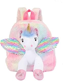 Cute Plush Unicorn Backpack,Fluffy Mini Unicorn Backpack Bags for Girls Female Travel Plush Soft Rainbow Schoolbag (Pink Handbags)