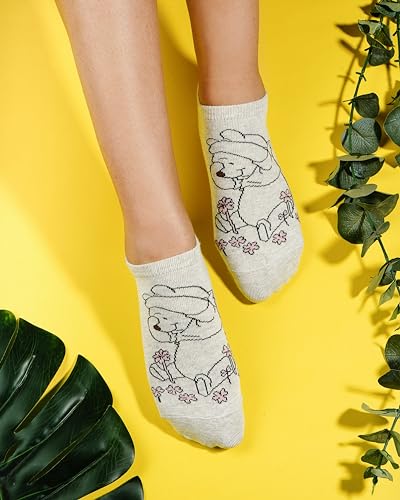 SocksXpress Disney Winnie the Pooh Character Lowcut/Ankle length socks for Women (Pack of 3 Pairs)(Free Size) White, Black, Grey|Made with 100% Cotton & Spandex