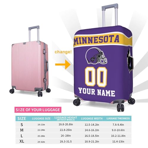 Image of Custom Minnesota Luggage Cover Personalized Football Style Suitcase Cover with Name Number Customized Washable Elastic Sports Travel Suitcase Protector for Business Vacation Gifts
