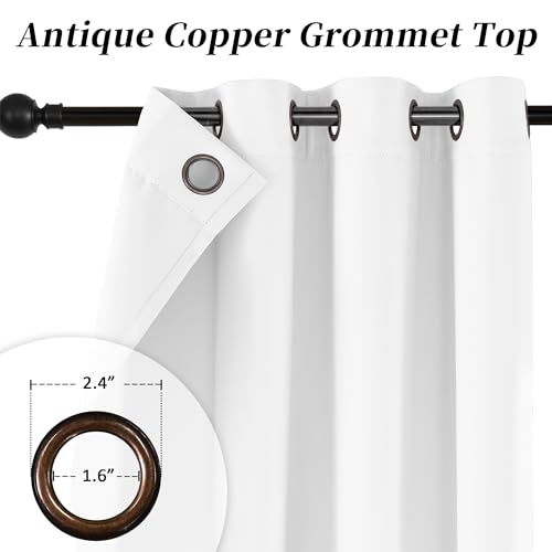 Image of HUTO Half Blackout Bedroom Window Curtains Drapes - Antique Copper Thermal Insulated Privacy Protect Curtains Drpaeries for Living Room, 2 Panels, 52 x 120 Inch, White