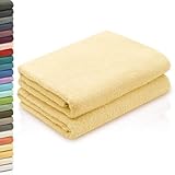 Les serviettes de bain de 70x140 cm, d'un poids d'environ 420 g/m², sont fabriquées en 100% coton. L'éponge en laine est une serviette éponge particulièrement douce et absorbante.