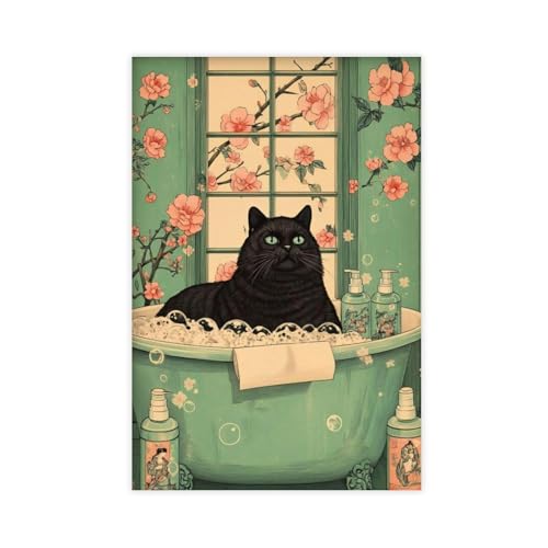 Décoration chat japonais pour salle de bain et salon | 3 toiles 50x75