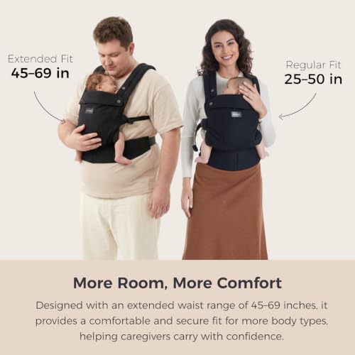 Image of Momcozy Baby Carrier - Ergonomic, Cozy and Lightweight Carrier for 7-45lbs, Effortless to Put On, Ideal for Hands-Free Parenting, Enhanced Lumbar Support, Purehug, Extended Fit (45 inch-69 inch Waist), Black