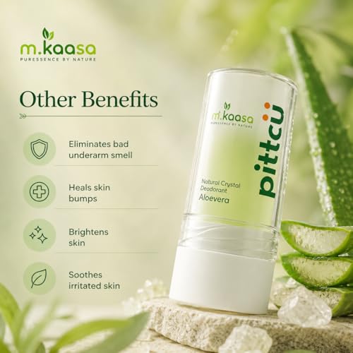 Image of Pittcu Underarms Roll-On Stick with Aloe Vera | Alum Infused Crystal Deodorant | Long Lasting Odour Protection | Fragrance Free | Non Sticky | Gentle on Sensitive Skin | Unisex 80 gm (Aloe Vera (PACK OF 1))