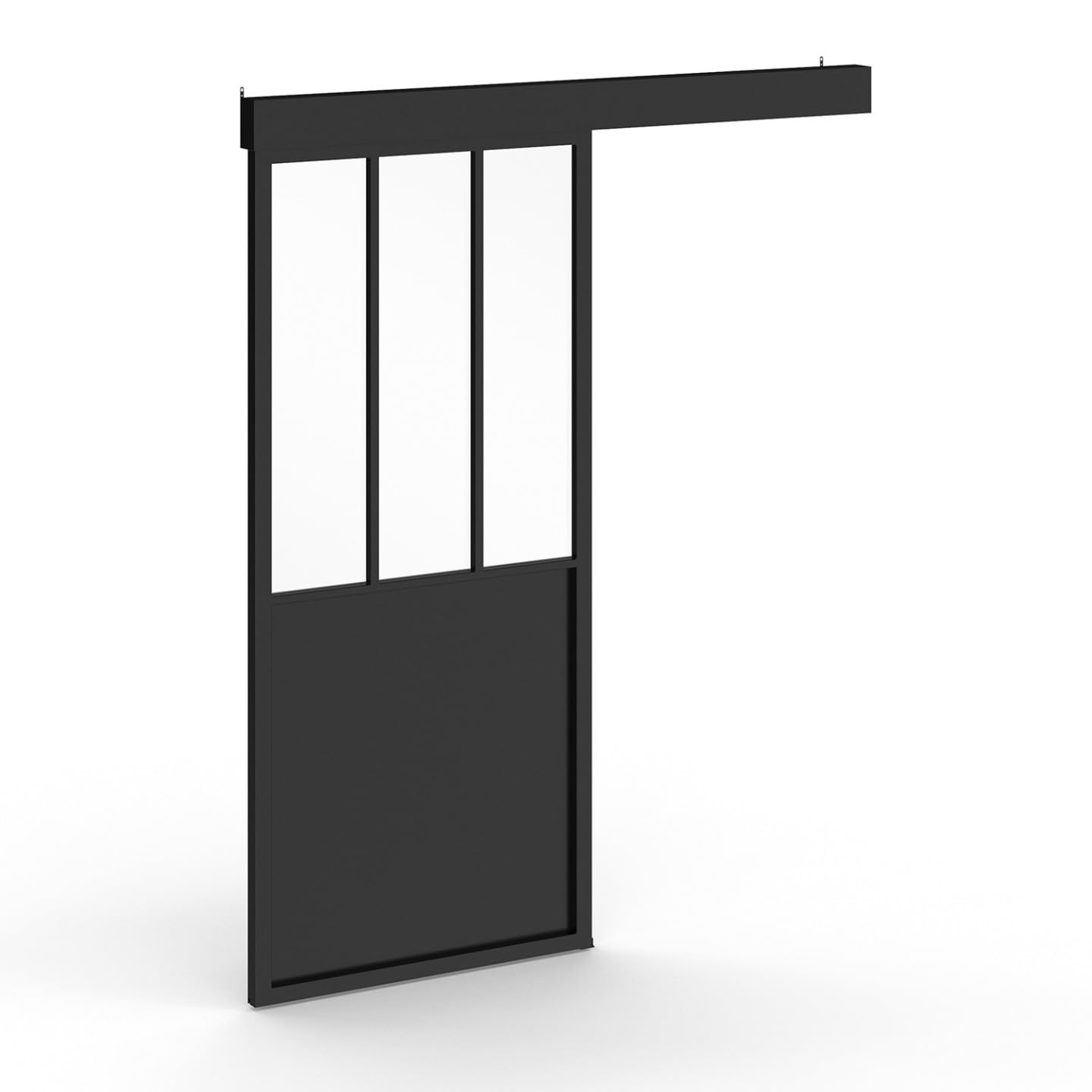IDMarket - Kit porte coulissante verrière verre trempé 93 cm en métal + MDF avec rail et fixations