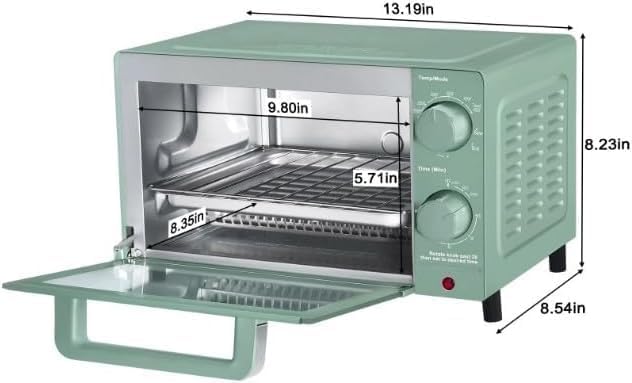 Mainstay Toaster Oven Combo Kitchen Appliances, Fits 9” Pizza, 4 Slice Capacity, Powerful Circulation, Auto Shutoff, Includes Baking Rack Pan Quartz, up to 60 Min, Easy Clean ~ (Sage Green)