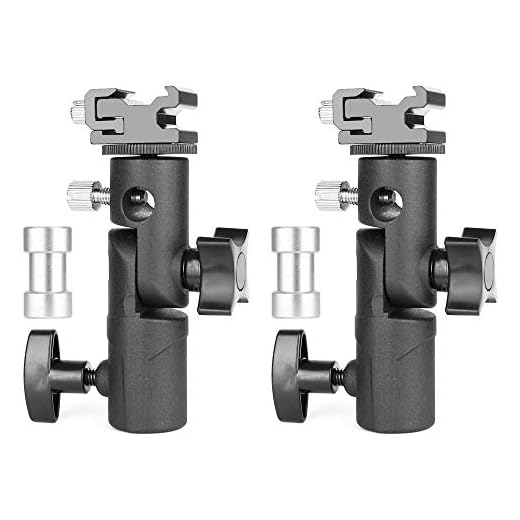 Flash de Cámara Speedlite Soporte Giratorio, Tipo E Zapata Flash Umbrella Soporte Fotografía Luz Soporte para Cámara DSLR Nikon Canon Pentax Olympus y DSLR Studio Luz - 2 Pack