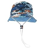 Happy Cherry - Baby Sonnenhut Jungen mit UV Schutz Sommermütze Breite Krempe für Kleinkinder Kids Unisex Kappe Fischerhut Strandhut Drucken Muster Hai mit Kinnriemen - 3-5 Jahre