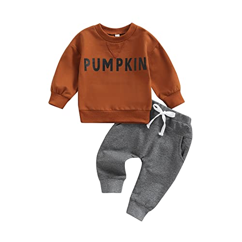 Image of GOOCHEER Toddler Baby Boy Valentine 's Day Outfit Long Sleeve Sweatshirt Crewneck Pullover Tops Shirts and Jogger Pants Set