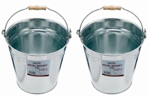 Image of Best House | 9L 12L 15L 18 L | Metal Bucket | Galvanised | Multipurpose Strong Steel Wooden Handle | Indoor/Outdoor | Home, Garden, Bathroom and Garden Waste (Pack of 2) - 15 Litres
