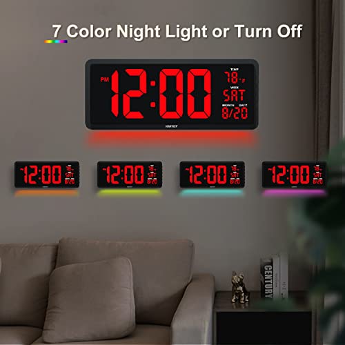 YORTOT 16” Large Digital Wall Clock with Remote Control Adjustable