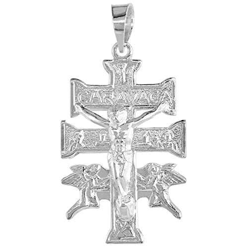 Sterling Silver Caravaca Cross Pendant for Men and Women High Polished 1 1 8 inch Tall NO Chain Included