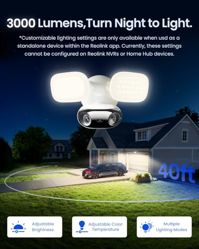 Image of REOLINK Elite Floodlight WiFi, 4K 8MP 180 Panoramic Wired Floodlight Camera, Adjustable 3000 Lumens, Local AI Video Search, Dual-Band Wi-Fi 6, 24 /7 Recording, No Monthly Fees, 100~240V AC Hardwired