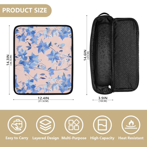 Bolsa de Viaje Blue Flowers Peach para Herramientas de Pelo con Base Resistente al Calor Impermeable Organizador para Plancha y Accesorios miniatura 4
