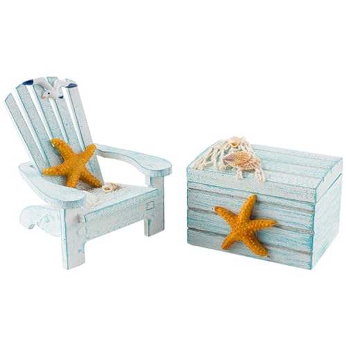 Silla de playa de madera miniatura de pino adorno para ambiente fresco de oficina 2