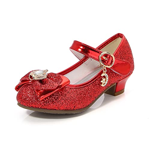 OMEARK Girls Toddler/Little Kid Dress Pumps Low Heels Party Show Dance Shoes Sparkly Glitter Sequins Princess Bow Wedding Dress Up Shoes Rhinestone Sandals